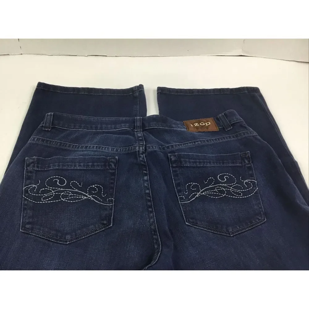 IZOD Just Right Bootcut Jeans women Size 14 stretch Blue‎ med rise embroidered